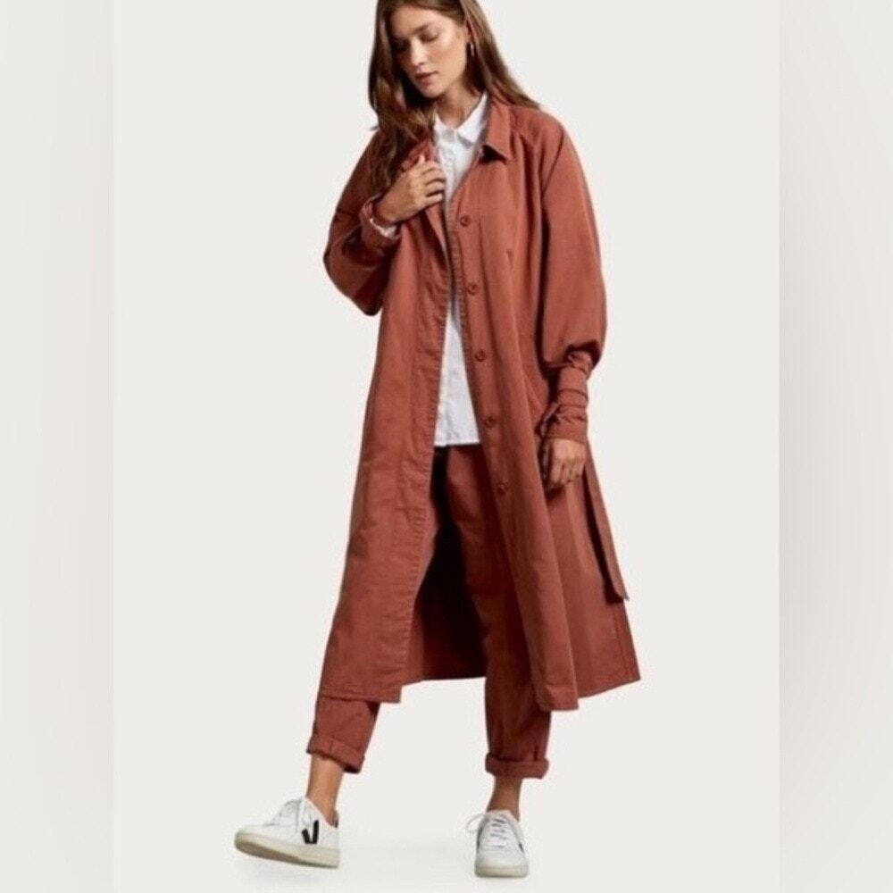 Michael Stars Adriana A-Line Salton Twill Trench Coat Sequoia large new $298